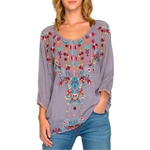 JOHNNY WAS Dolora Silk Embroidered Top
